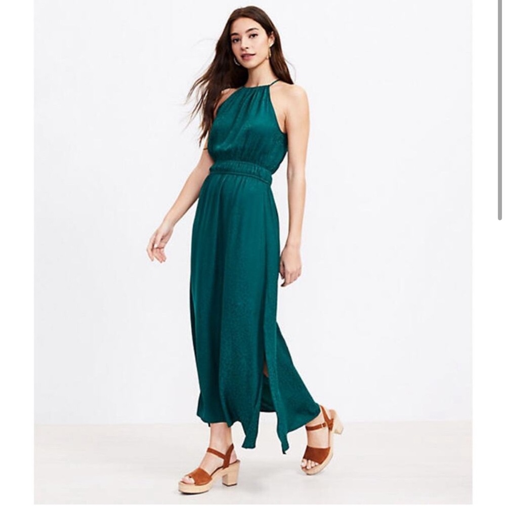 LOFT Green Animal Print Maxi Dress, Size 2